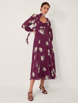 Monsoon Amber Floral Midi Dress, Burgundy/Multi, Burgundy/Multi