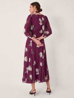 Monsoon Amber Floral Midi Dress, Burgundy/Multi - view 2, Burgundy/Multi