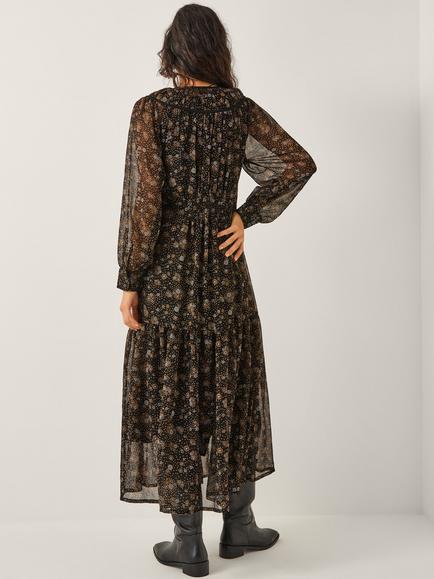 Monsoon Clara Floral Maxi Dress, Black - view 2, Black
