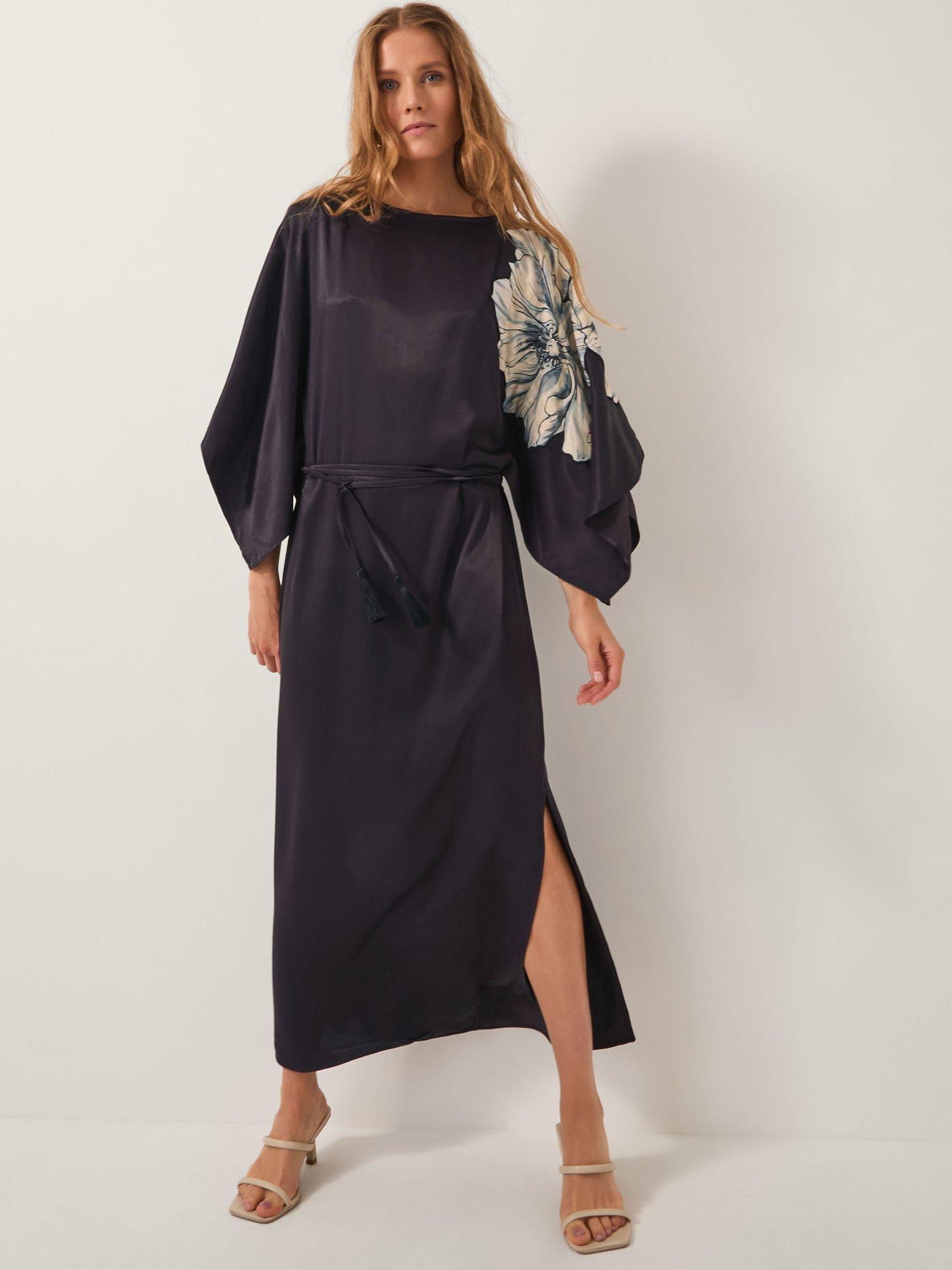 Monsoon Emilia Floral Kimono Dress, Black