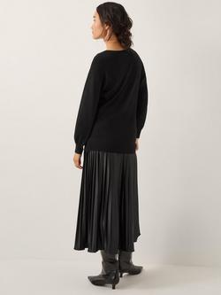 Monsoon Fia Fabric Mix Midi Dress containing LENZING™ ECOVERO™ Viscose, Black - view 2, Black