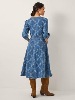 Monsoon Hailsey Floral Midi Dress, Denim Blue - view 2, Denim Blue
