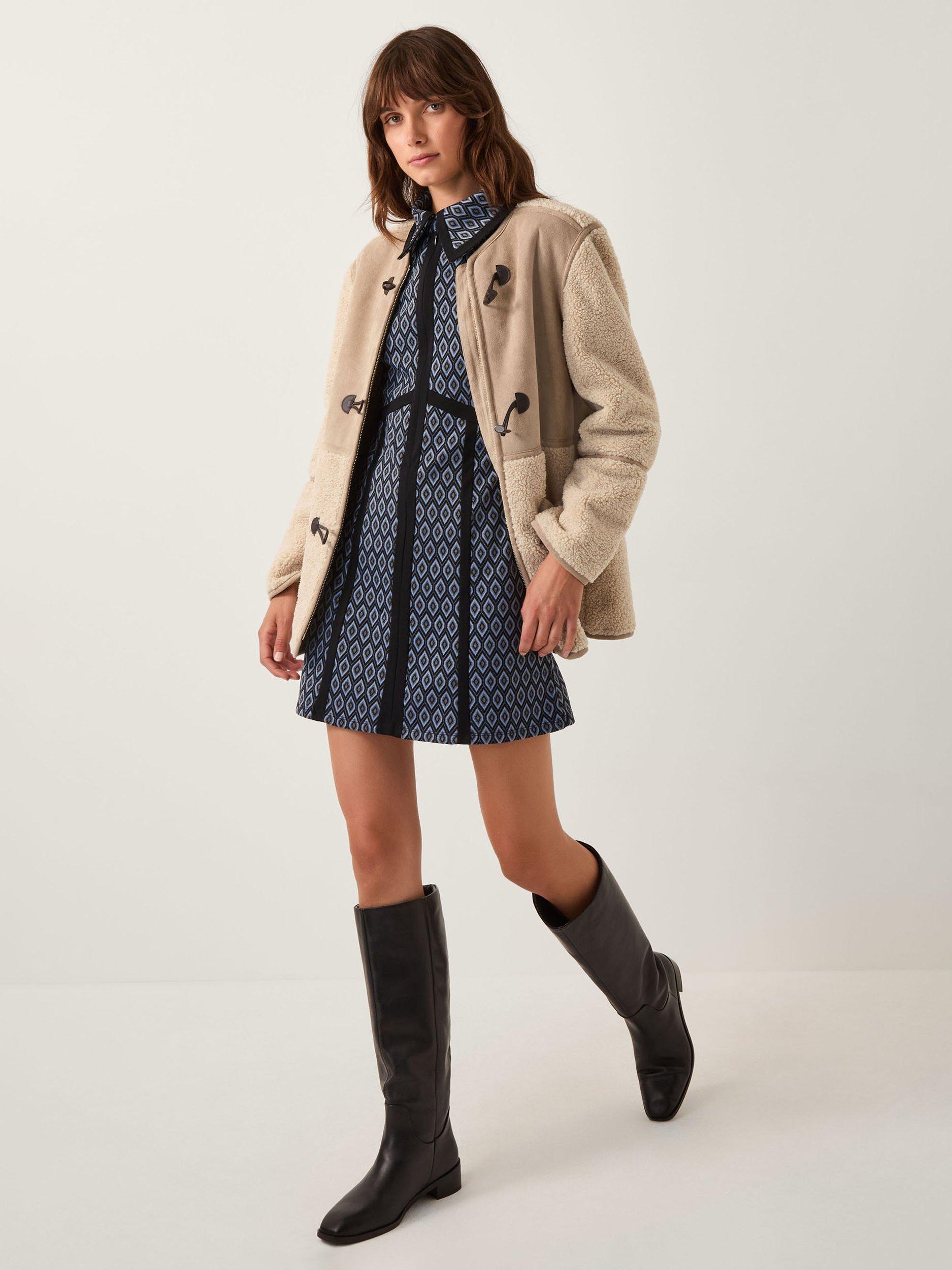 Product image 3 of 5, which shows Monsoon Jen Jacquard Midi Dress, Grey, 8