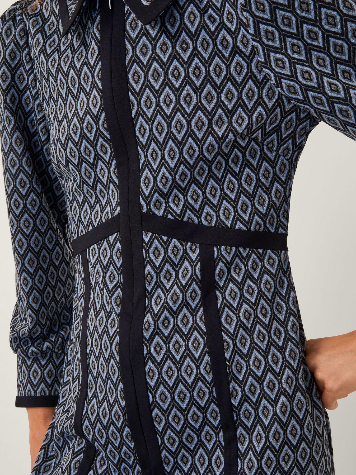 Product image 4 of 5, which shows Monsoon Jen Jacquard Midi Dress, Grey, 8