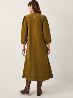 Monsoon Joyce Pintuck Embroidered Corduroy Midi Dress, Chartreuse - view 2, Chartreuse