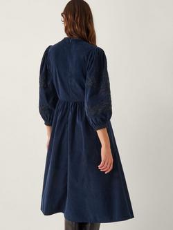 Monsoon Leona Embroidered Corduroy Dress, Navy - view 2, Navy