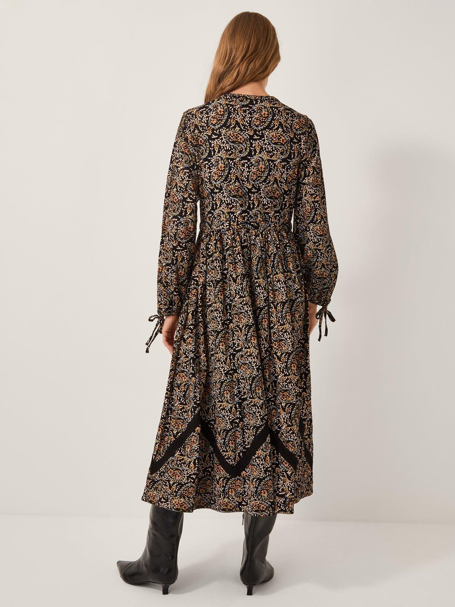 Product image 2 of 3, which shows Monsoon Mabel Paisley Jersey Dress, Navy, S