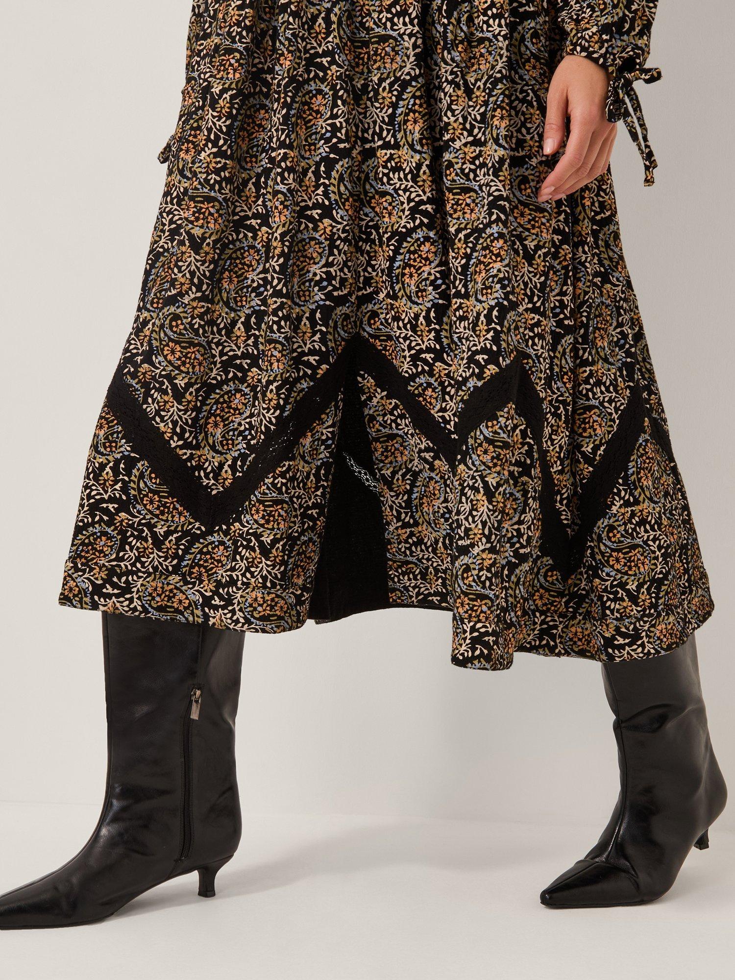 Product image 3 of 3, which shows Monsoon Mabel Paisley Jersey Dress, Navy, S