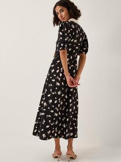 Monsoon Mabli Floral Bow Midi Tea Dress, Black/White - view 2, Black/White