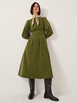 Monsoon Morgan Corduroy Midi Dress, Green, Green