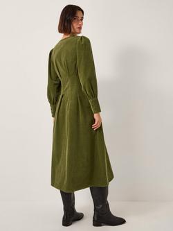 Monsoon Morgan Corduroy Midi Dress, Green - view 2, Green