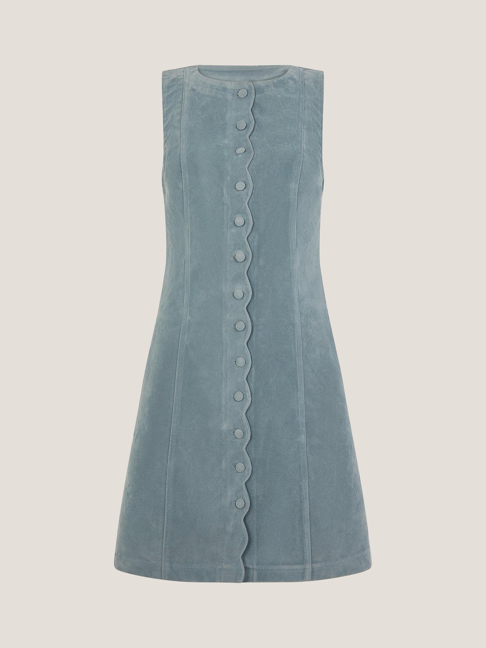 Product image 5 of 5, which shows Monsoon Rudi Scallop Pinafore Dress, Blue, 20