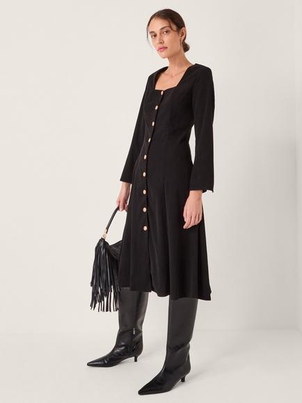 Monsoon Shaw Stretch Corduroy Midi Dress, Black, Black