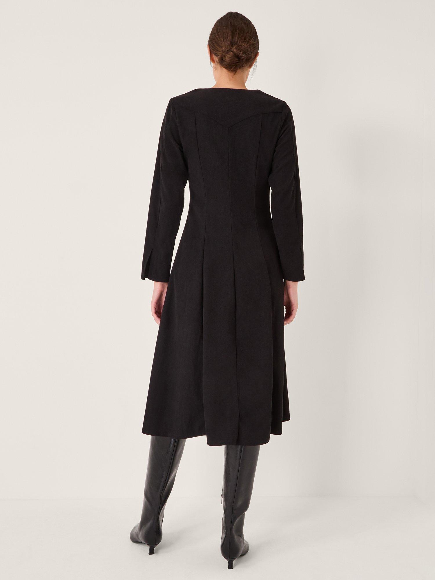 Product image 2 of 5, which shows Monsoon Shaw Stretch Corduroy Midi Dress, Black, 8