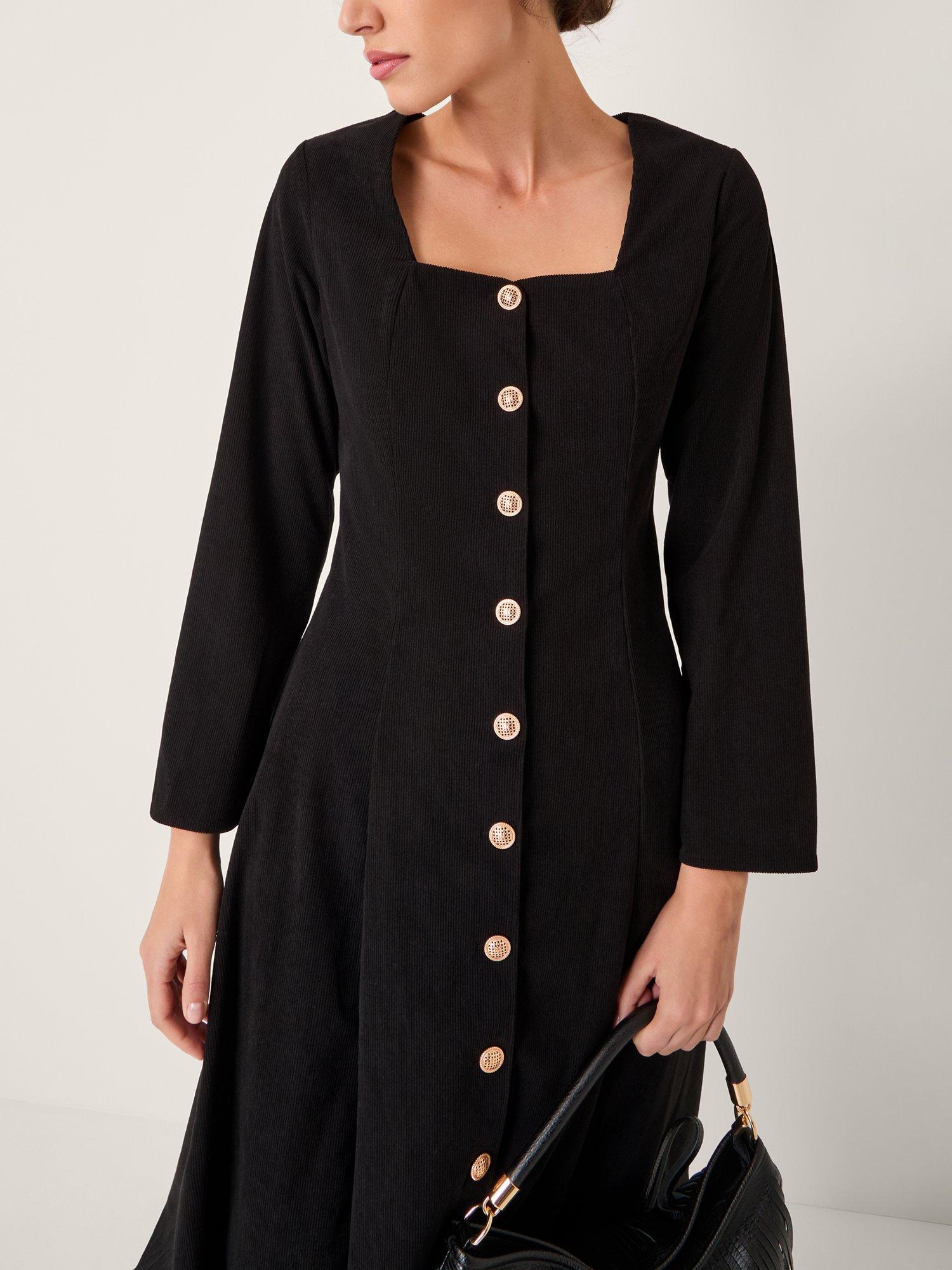 Product image 3 of 5, which shows Monsoon Shaw Stretch Corduroy Midi Dress, Black, 8