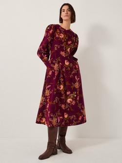 Monsoon Yasmina Floral Midi Dress, Cherry, Cherry