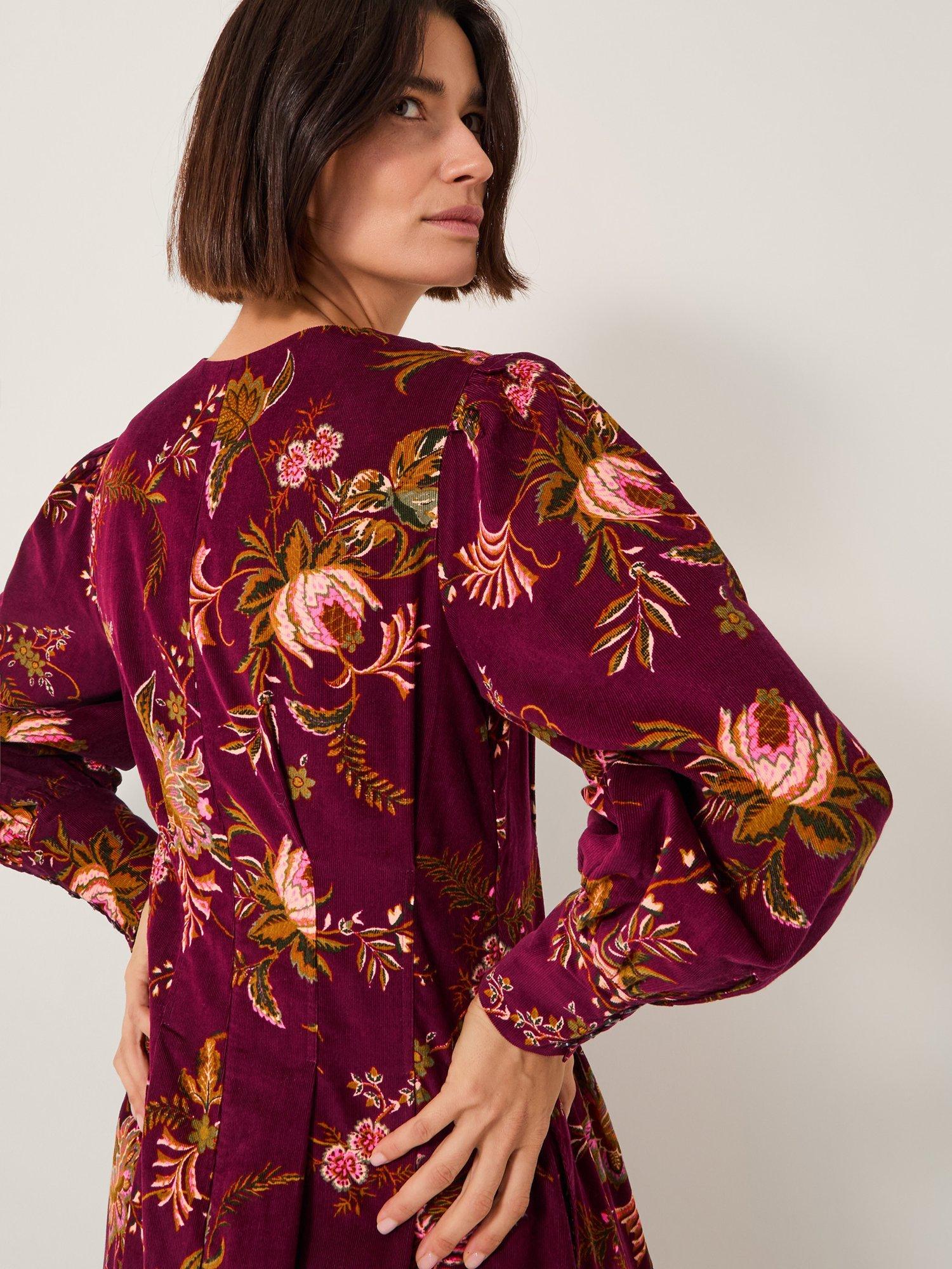 Product image 4 of 5, which shows Monsoon Yasmina Floral Midi Dress, Cherry, 10