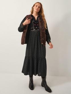 Monsoon Zoie Embroidered Dress containing LENZING™ ECOVERO™ Viscose, Black, Black