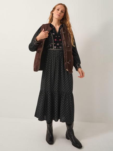 Monsoon Zoie Embroidered Dress containing LENZING™ ECOVERO™ Viscose, Black, Black