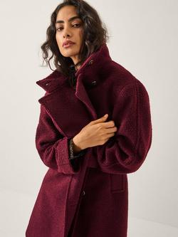 Monsoon Freya Boucle Coat, Burgundy, Burgundy