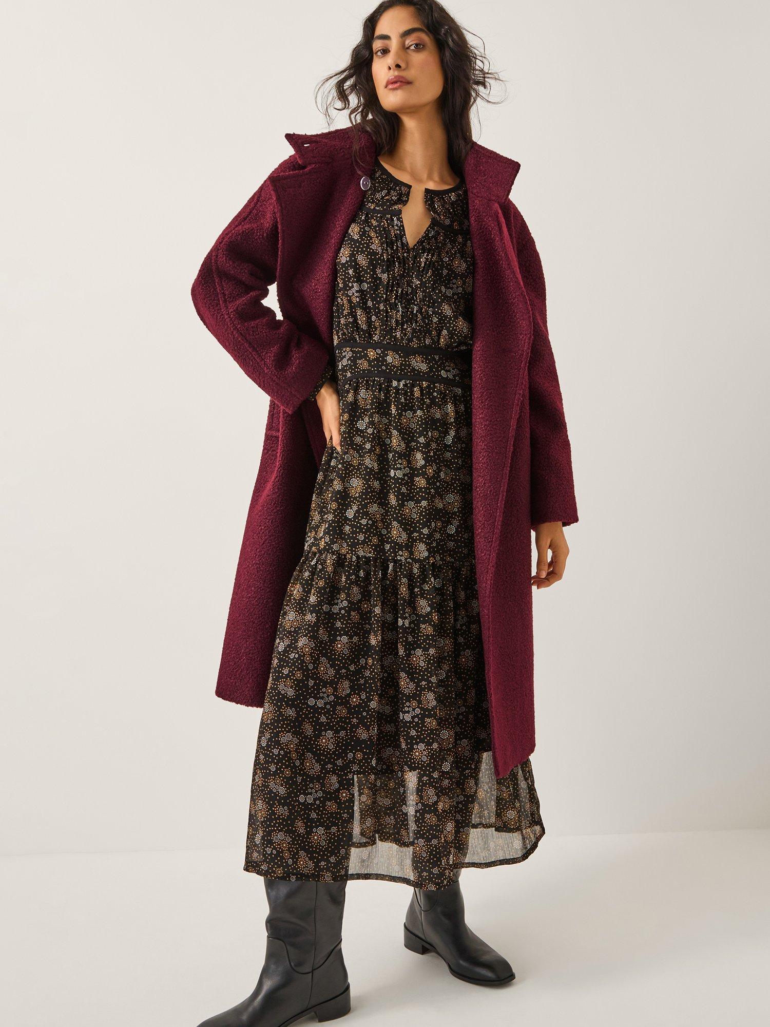 Product image 3 of 5, which shows Monsoon Freya Boucle Coat, Burgundy, XL