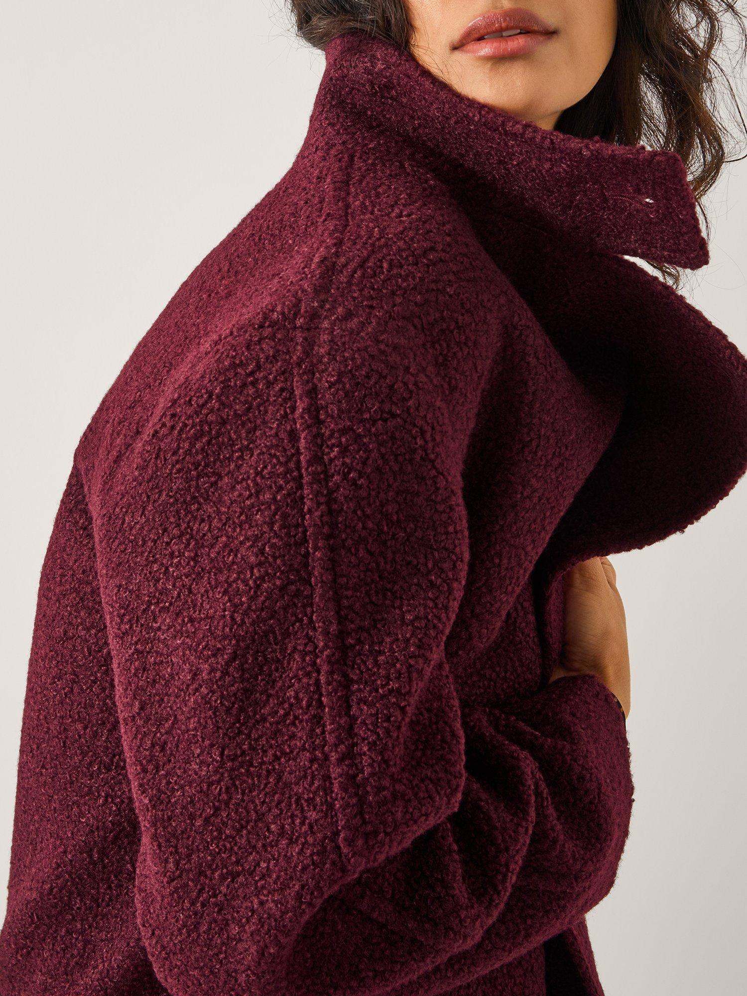 Product image 4 of 5, which shows Monsoon Freya Boucle Coat, Burgundy, XL