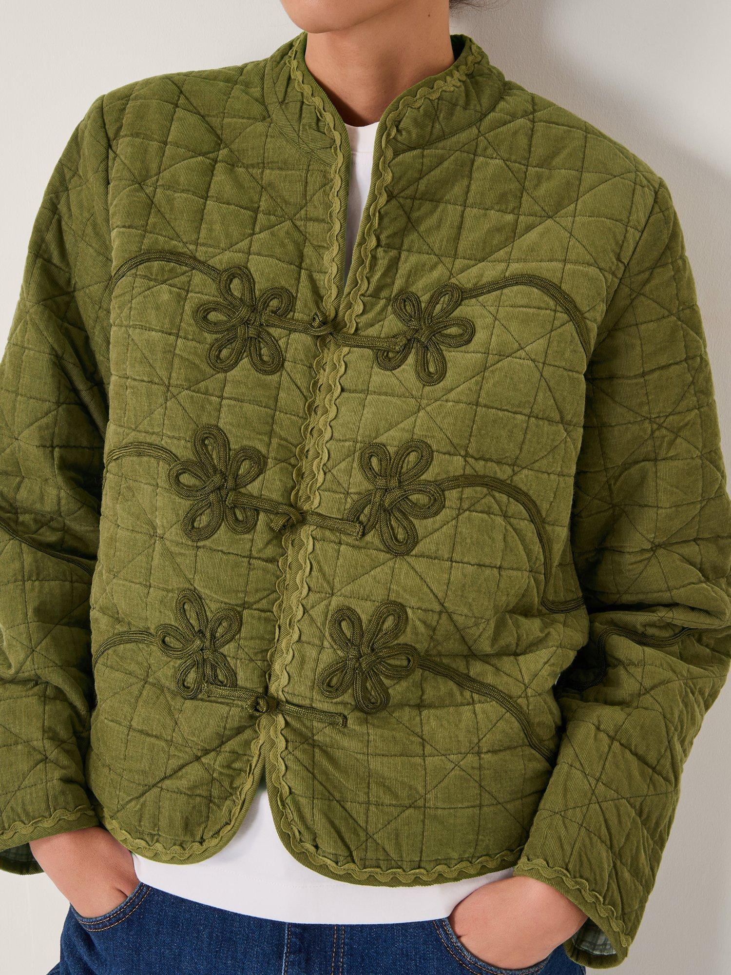 Product image 4 of 5, which shows Monsoon Gaia Quilted Cordurory Jacket, Green, S