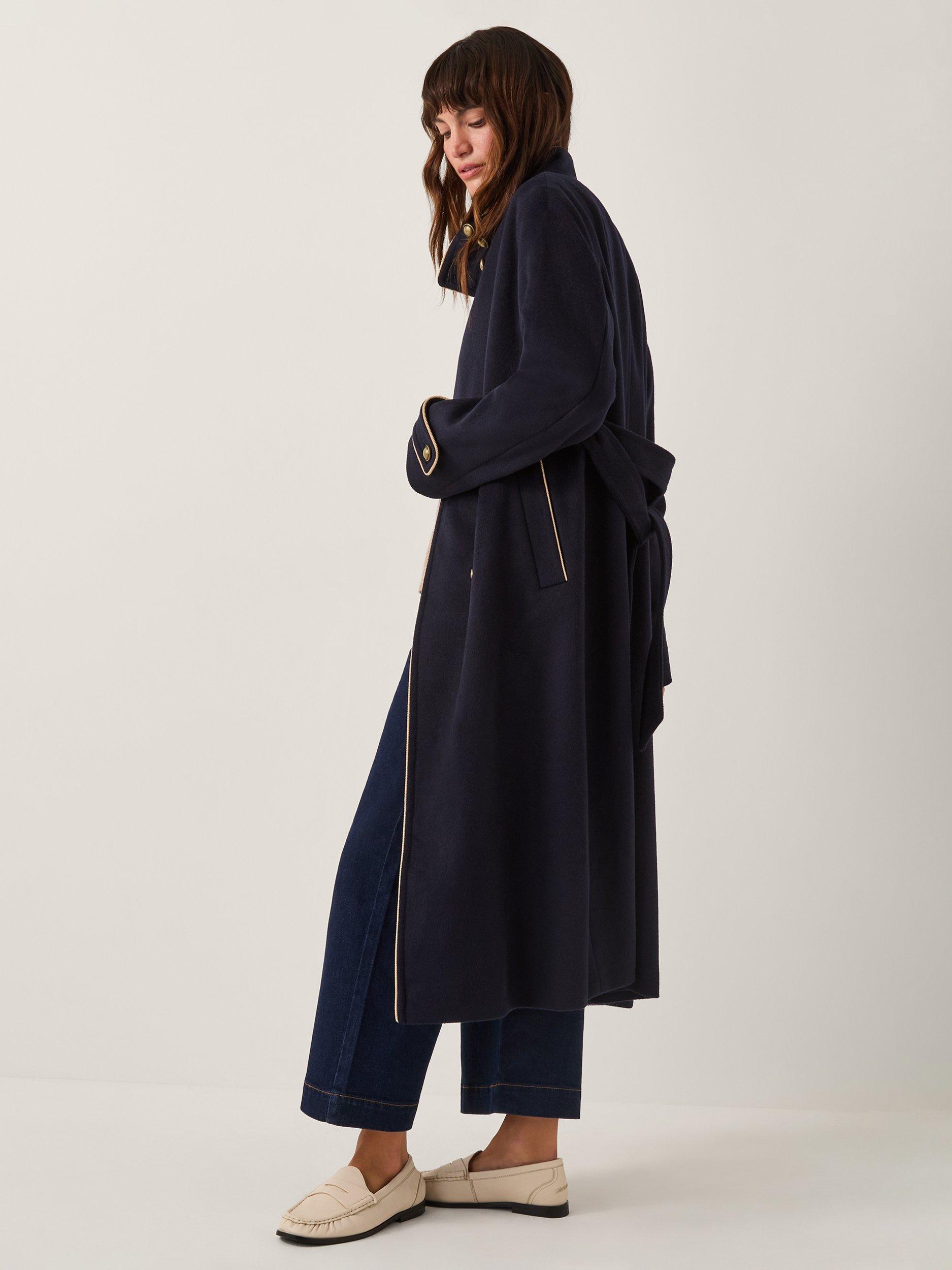 Product image 1 of 5, which shows Monsoon Harriet Funnel Double Breasted Coat, Navy, 8