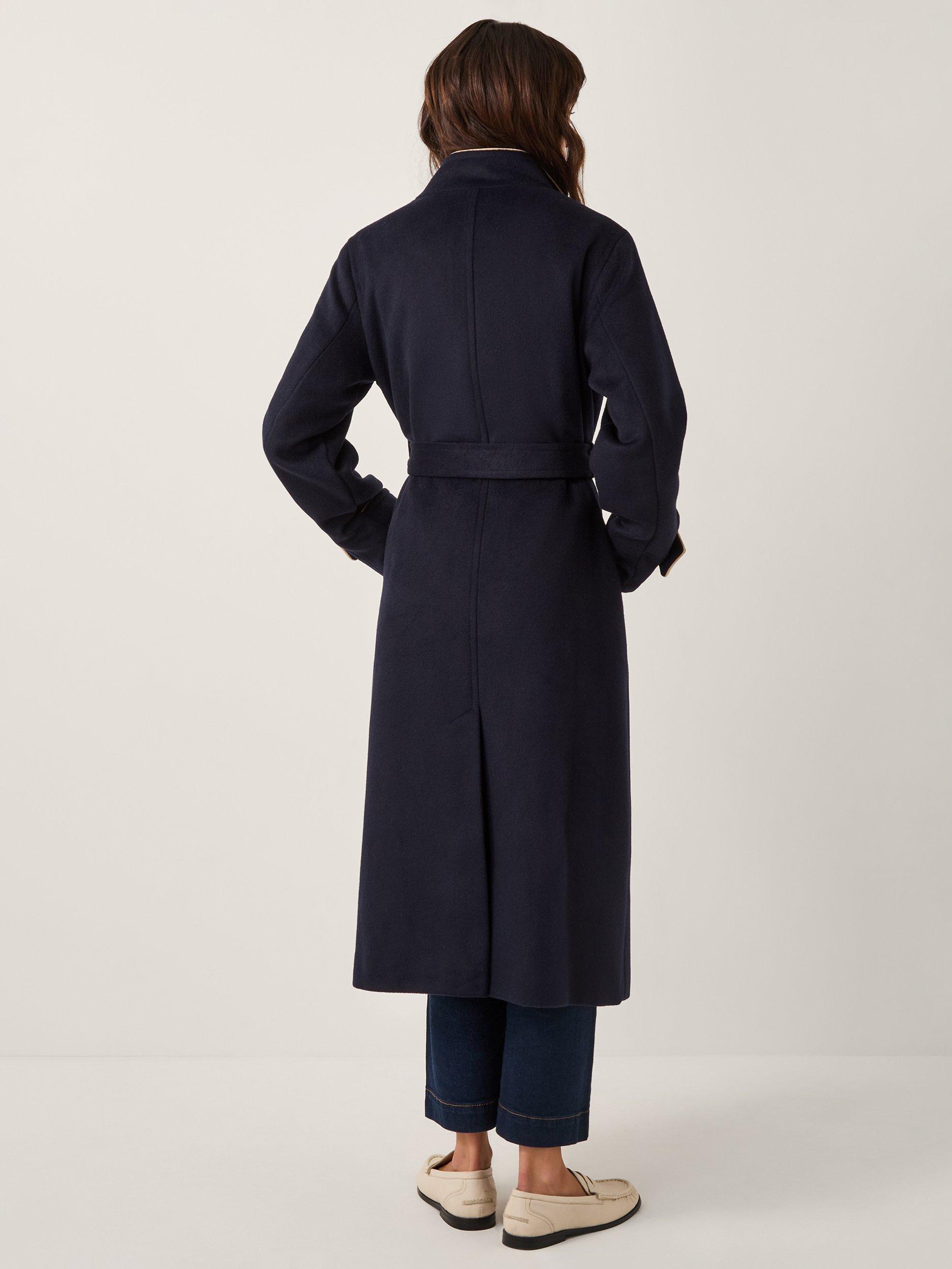 Product image 2 of 5, which shows Monsoon Harriet Funnel Double Breasted Coat, Navy, 8