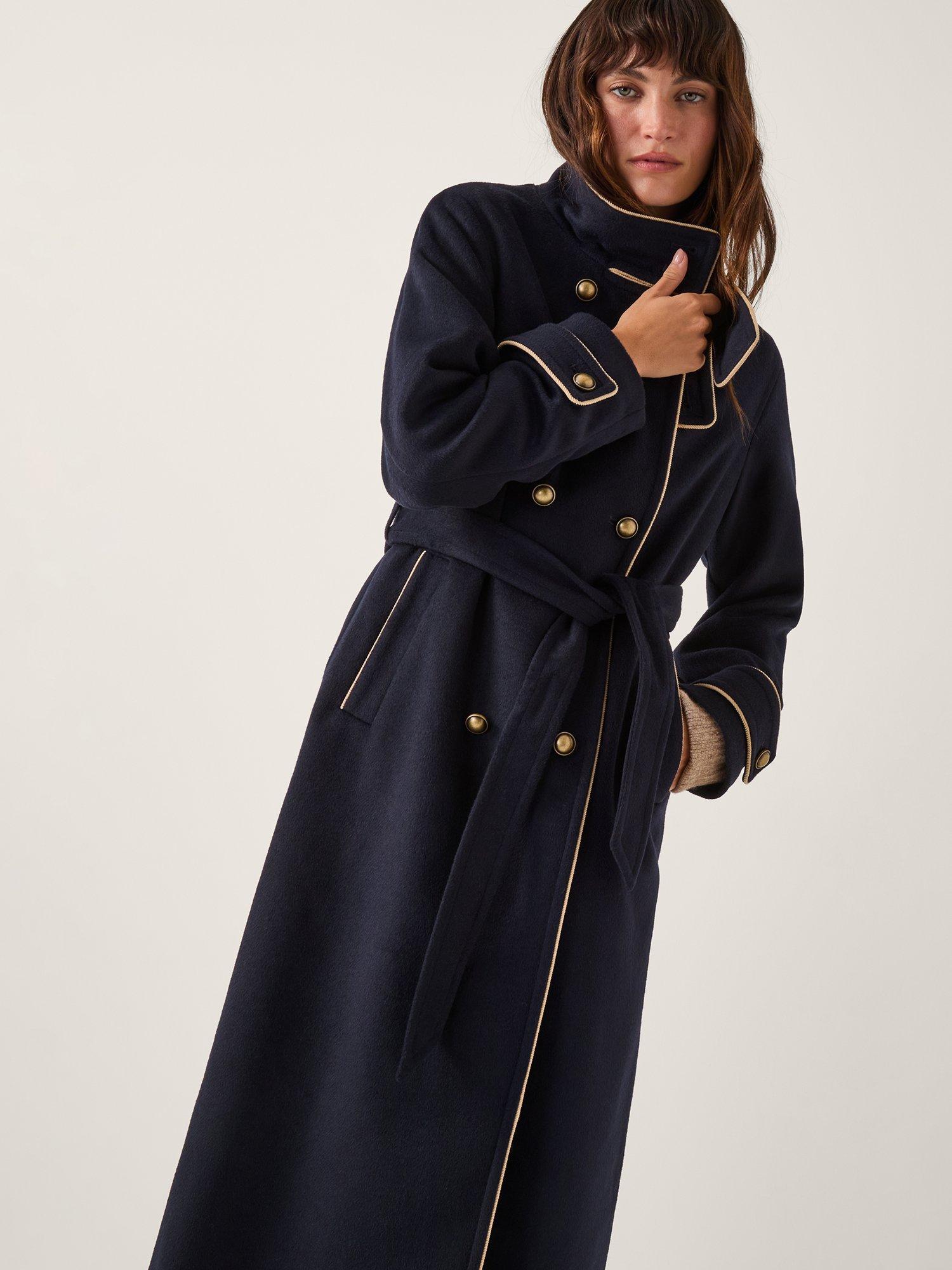 Product image 3 of 5, which shows Monsoon Harriet Funnel Double Breasted Coat, Navy, 8