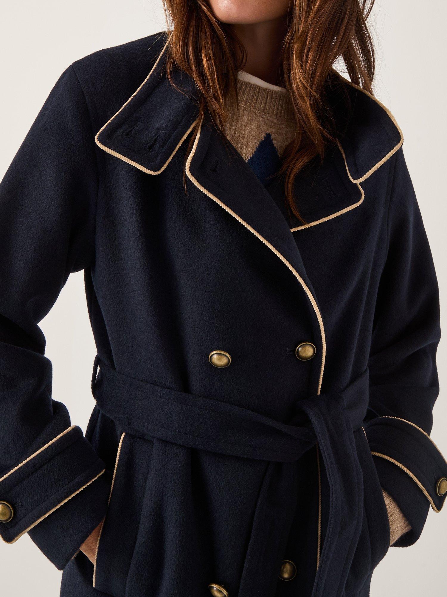 Product image 4 of 5, which shows Monsoon Harriet Funnel Double Breasted Coat, Navy, 8