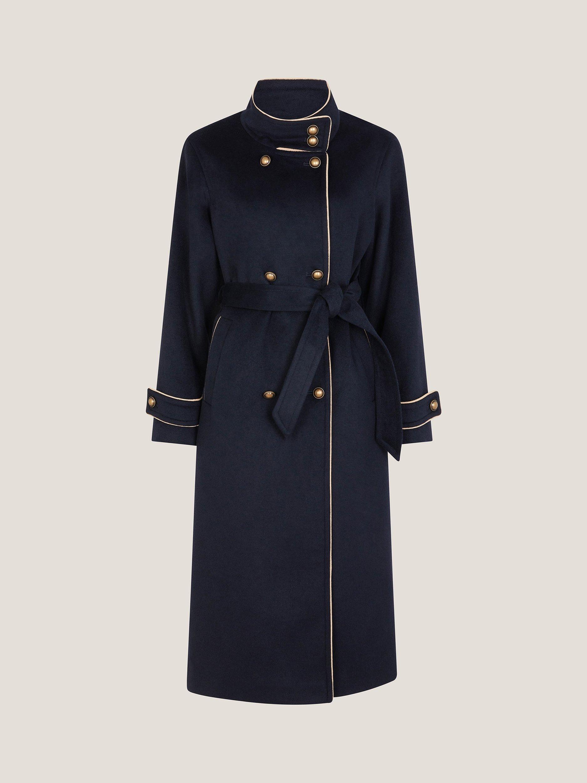 Product image 5 of 5, which shows Monsoon Harriet Funnel Double Breasted Coat, Navy, 8