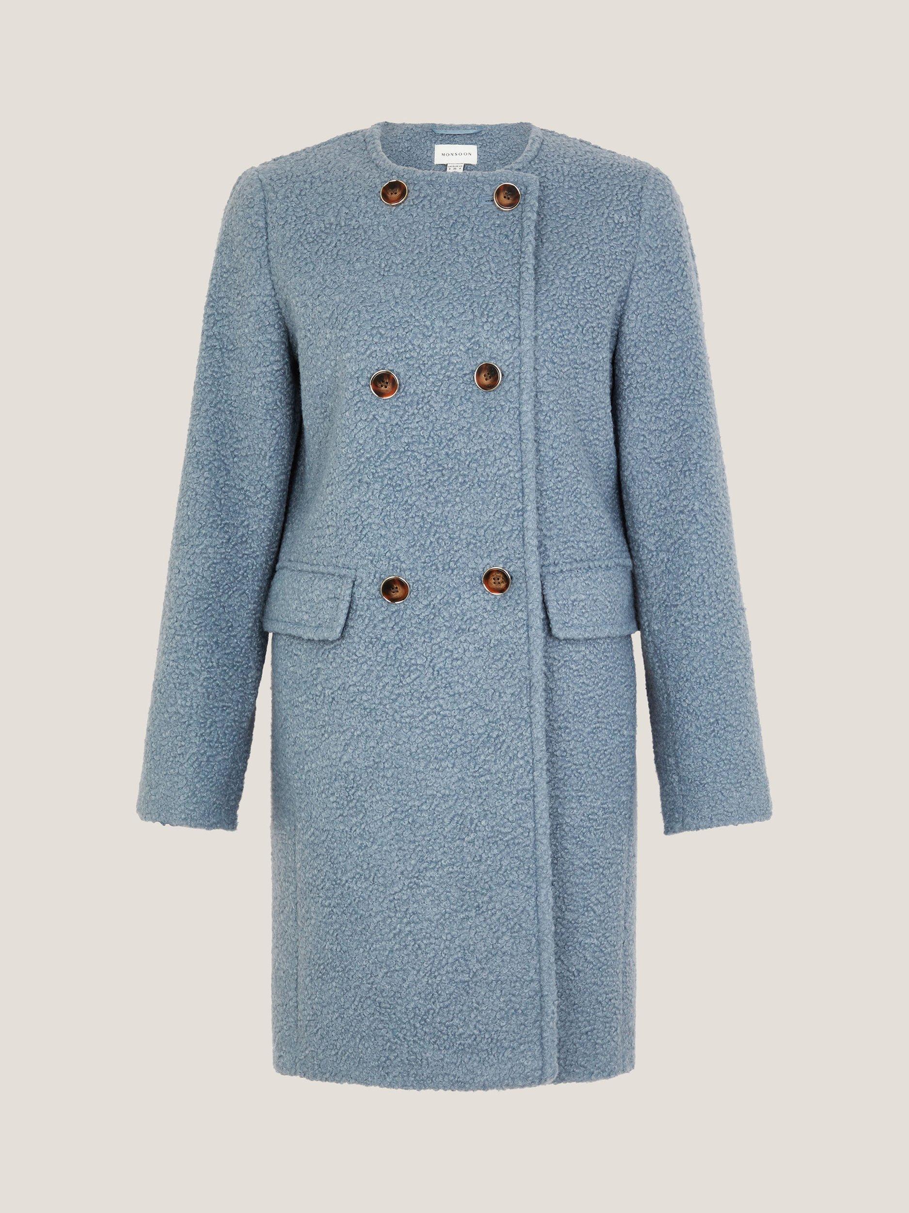 Product image 5 of 5, which shows Monsoon Lily Boucle Coat, Pale Blue, 10