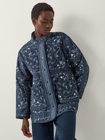 Monsoon Mandy Paisley Corduroy Jacket, Navy, Navy