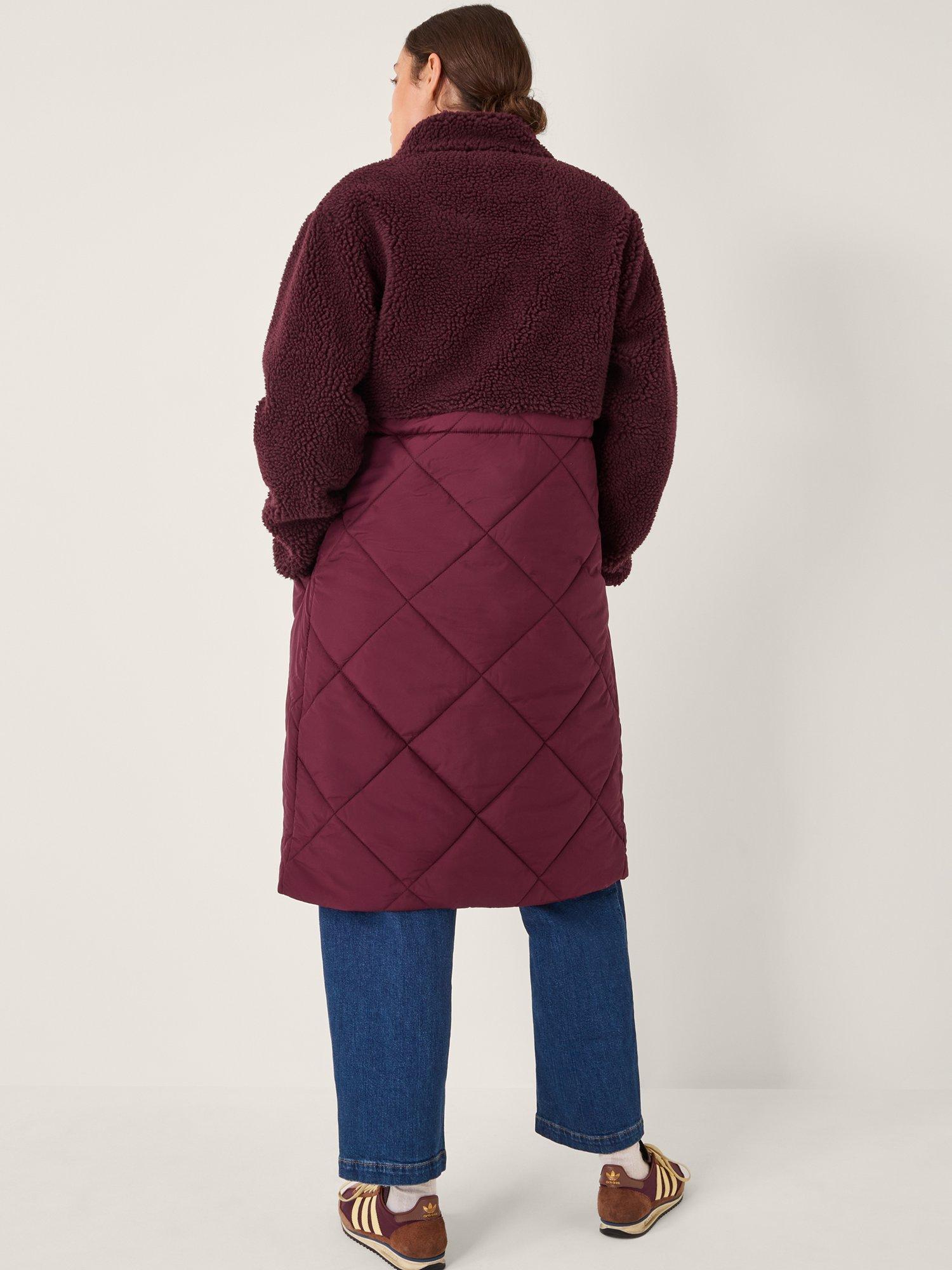 Product image 2 of 6, which shows Monsoon Marlo Borg Quilted Coat, Burgundy, S