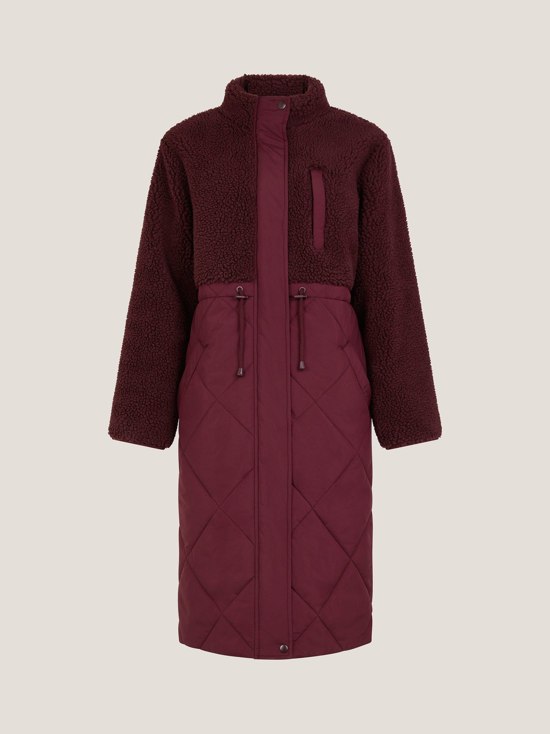 Product image 4 of 6, which shows Monsoon Marlo Borg Quilted Coat, Burgundy, S
