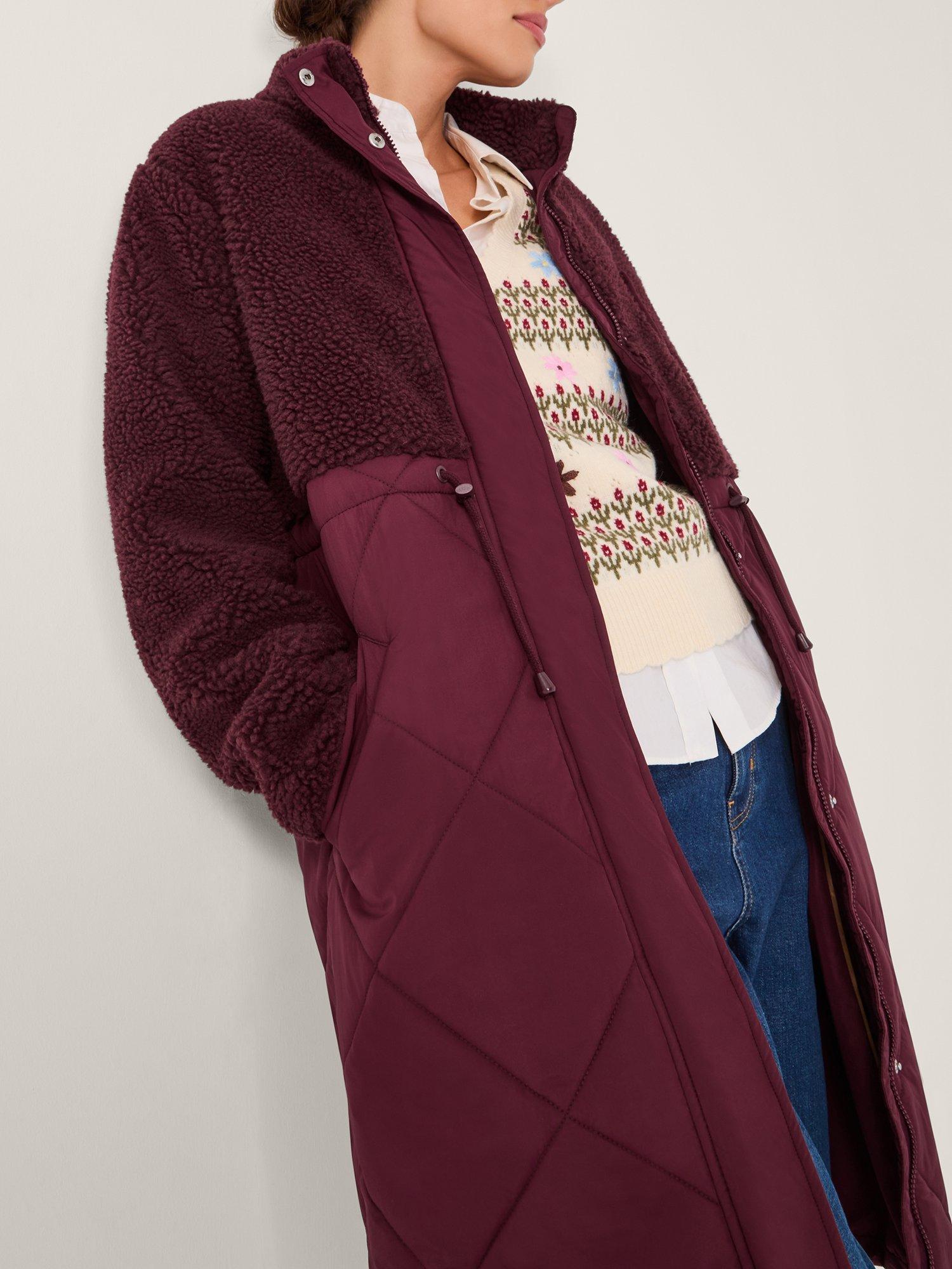 Product image 5 of 6, which shows Monsoon Marlo Borg Quilted Coat, Burgundy, S