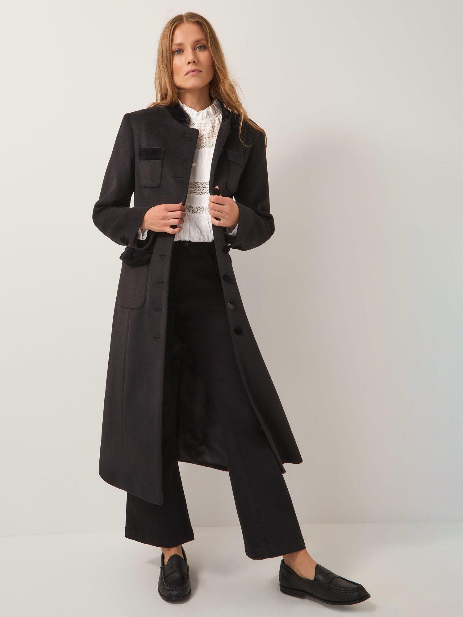 Product image 1 of 5, which shows Monsoon Viv Velvet Trim Coat, Black, 12