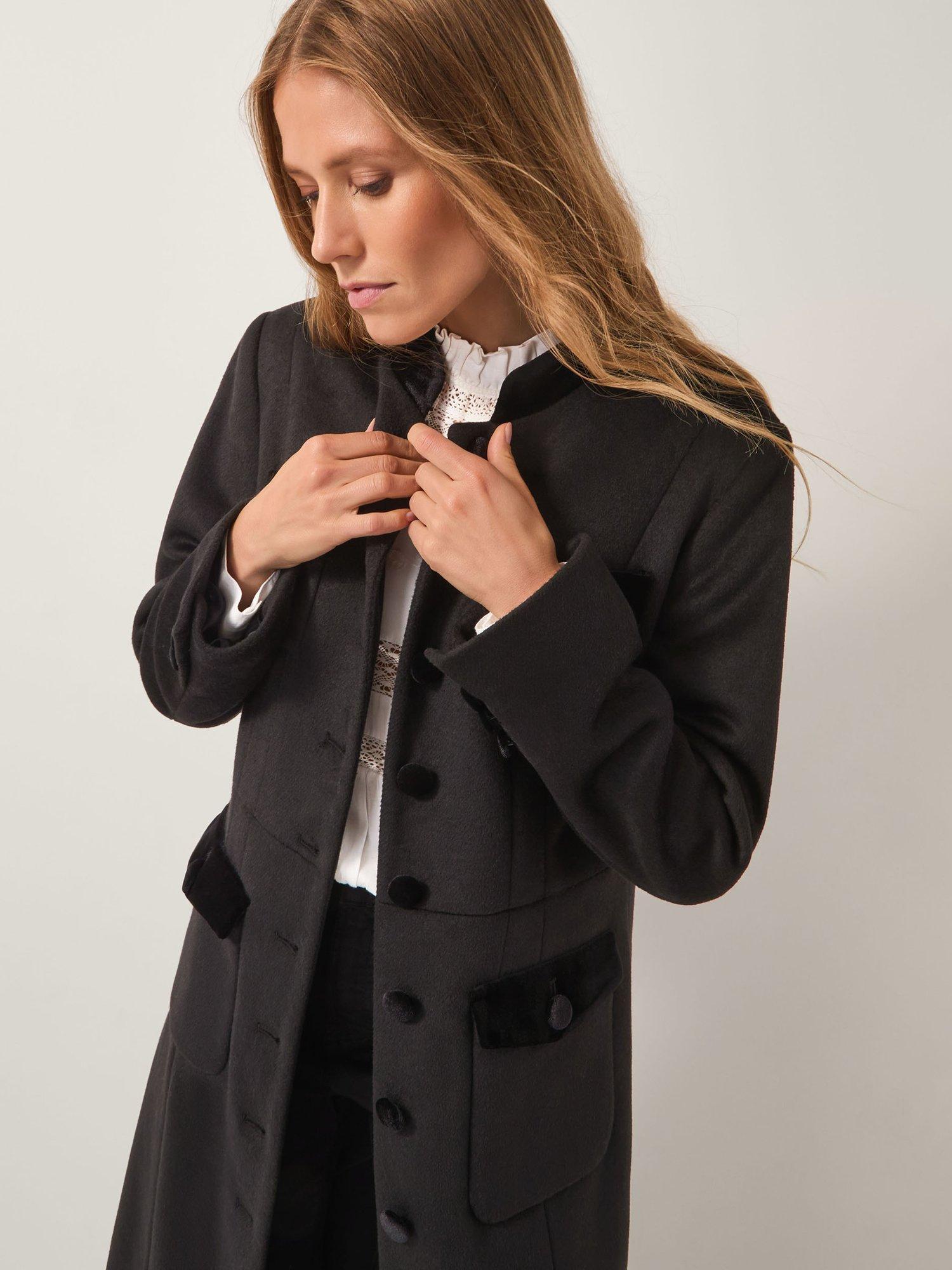 Product image 3 of 5, which shows Monsoon Viv Velvet Trim Coat, Black, 12