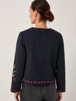 Monsoon Valerie Embroidered Floral Jacket, Black - view 2, Black