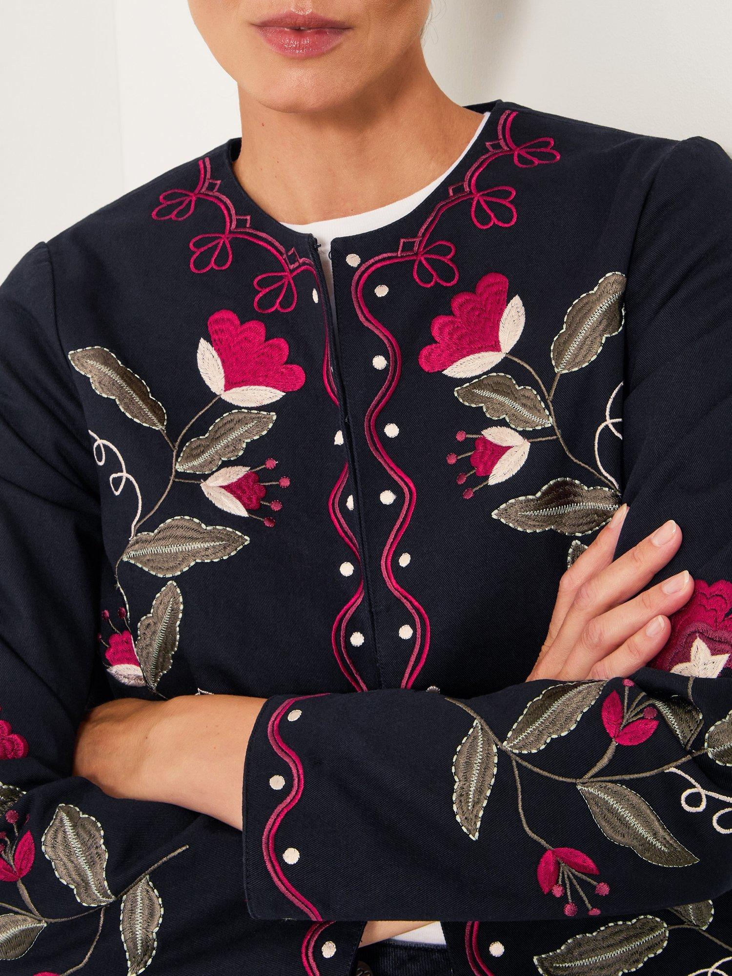 Product image 4 of 5, which shows Monsoon Valerie Embroidered Floral Jacket, Black, 8