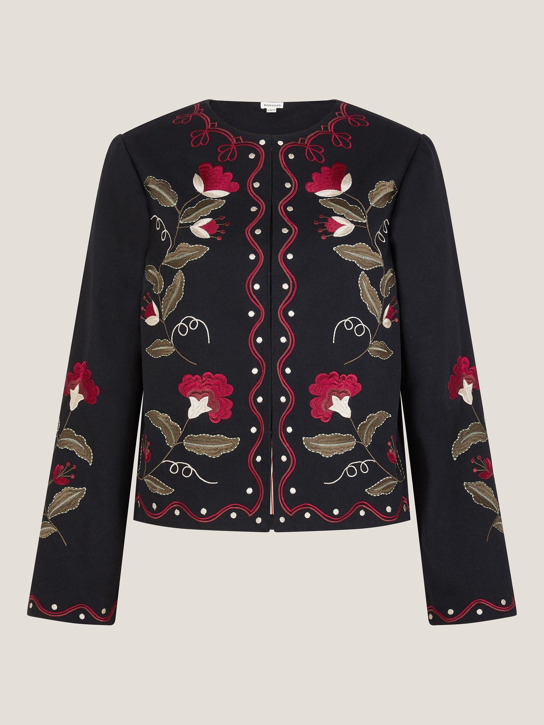 Product image 5 of 5, which shows Monsoon Valerie Embroidered Floral Jacket, Black, 8
