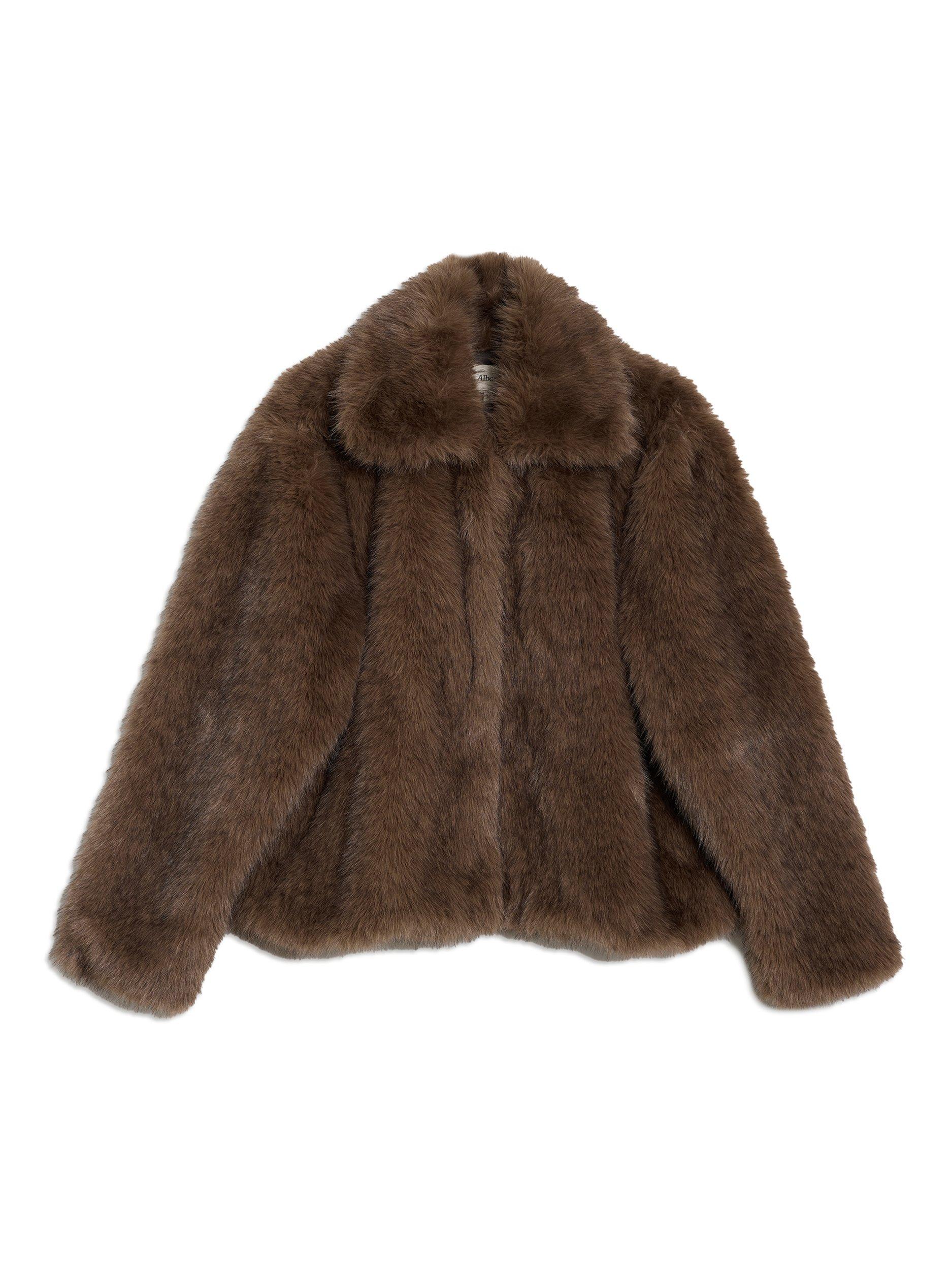 Product image 1 of 5, which shows Albaray Collared Faux Fur Jacket, Brown, S