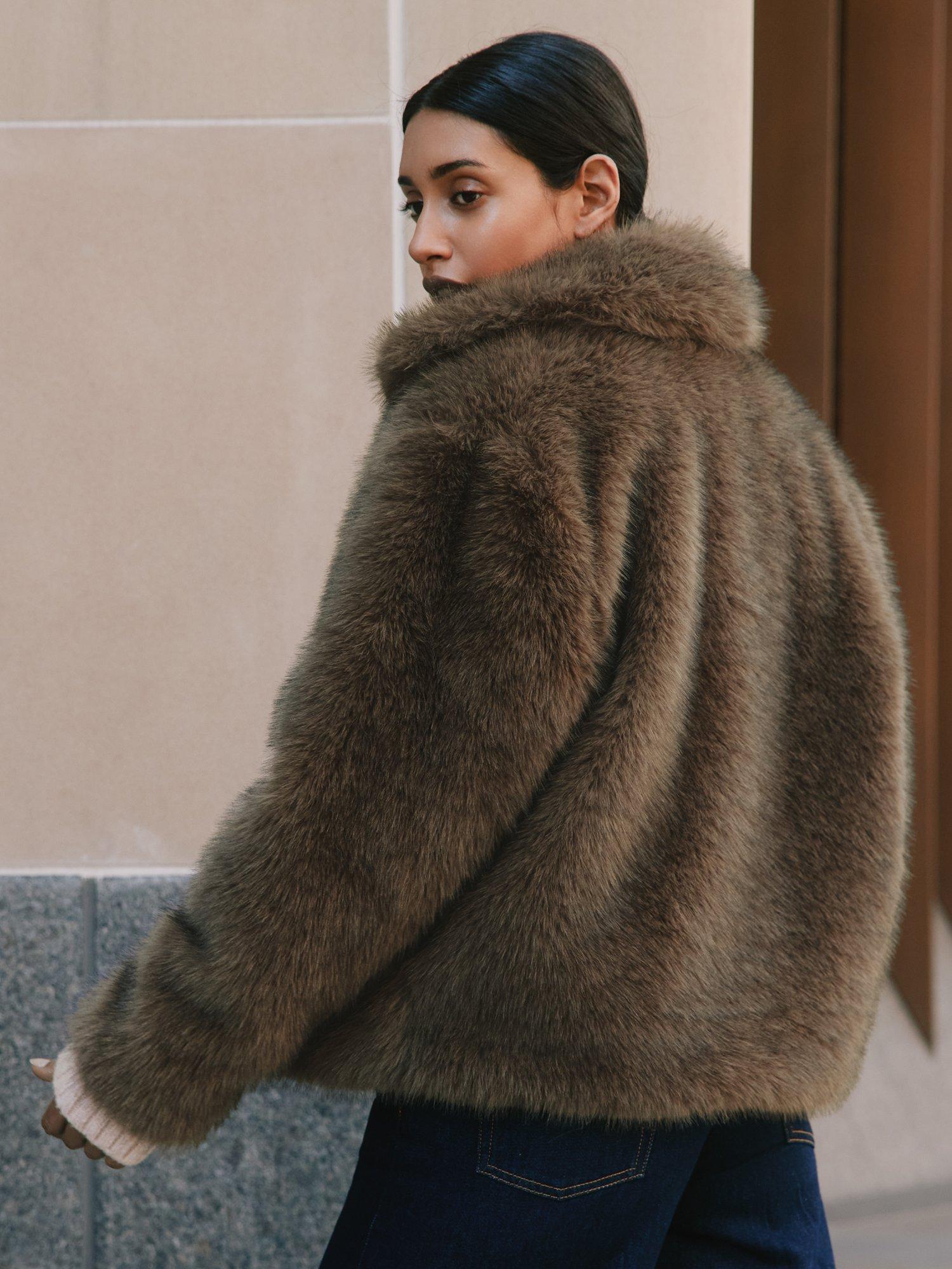 Product image 5 of 5, which shows Albaray Collared Faux Fur Jacket, Brown, S