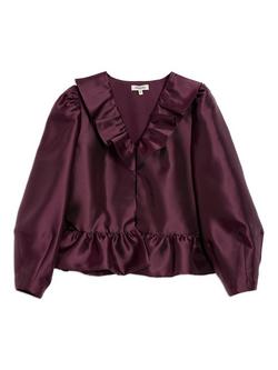 Albaray Ruffle Neck Bubble Hem Jacket, Burgundy, Burgundy