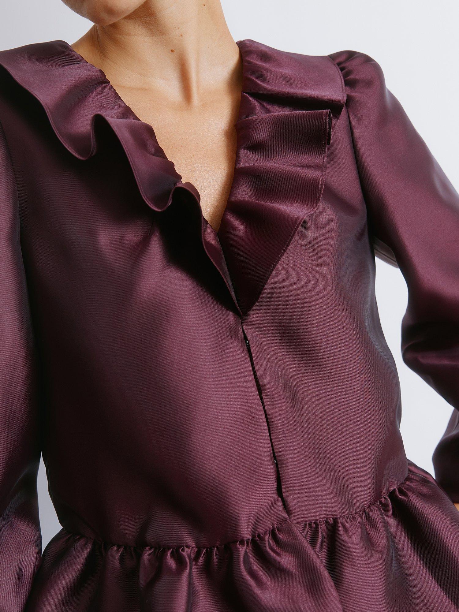 Product image 3 of 5, which shows Albaray Ruffle Neck Bubble Hem Jacket, Burgundy, 8
