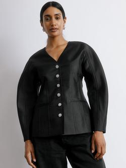 Albaray Crystal Button Cocoon Jacket, Black, Black