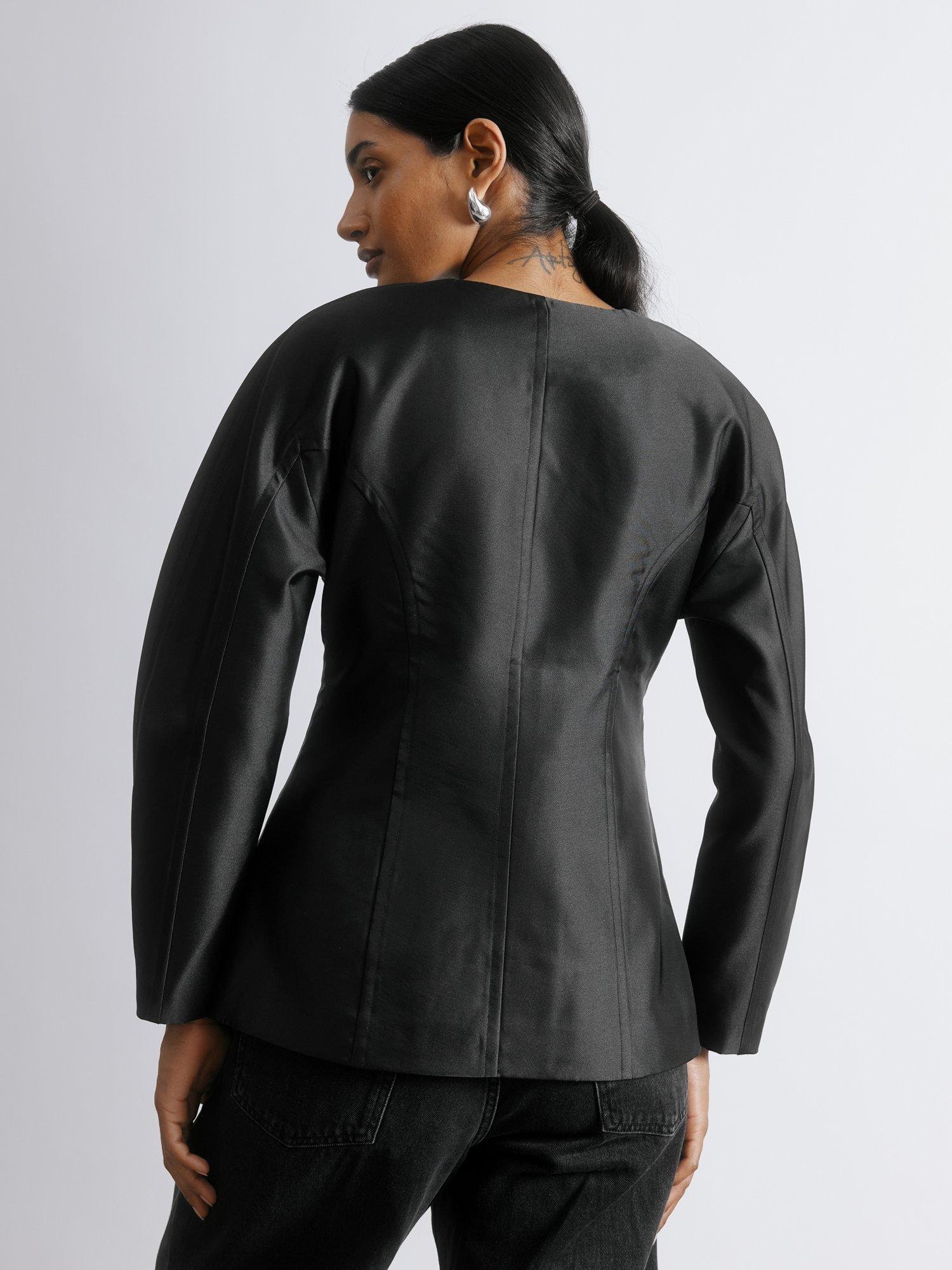 Product image 2 of 6, which shows Albaray Crystal Button Cocoon Jacket, Black, 8