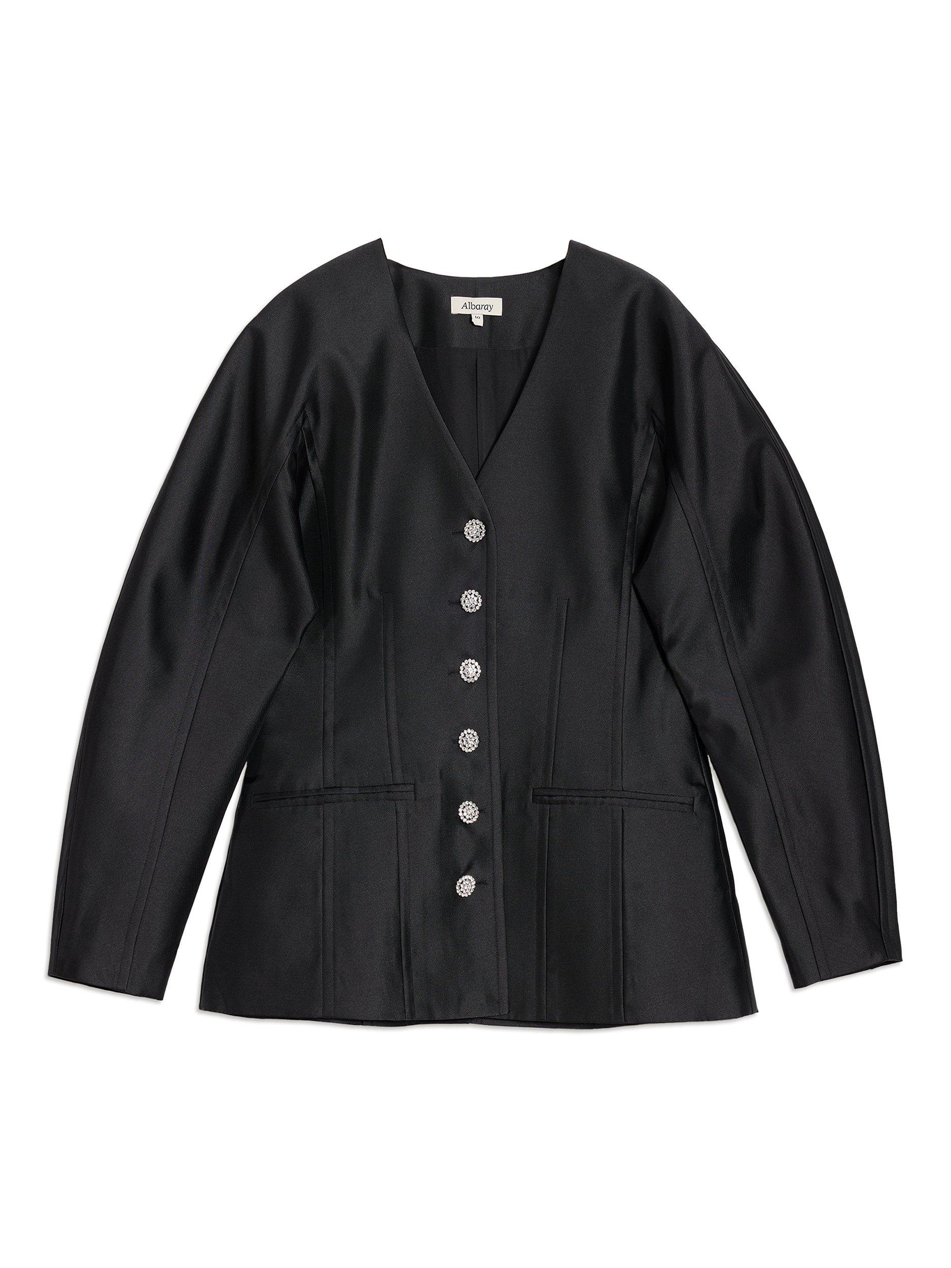 Product image 5 of 6, which shows Albaray Crystal Button Cocoon Jacket, Black, 8