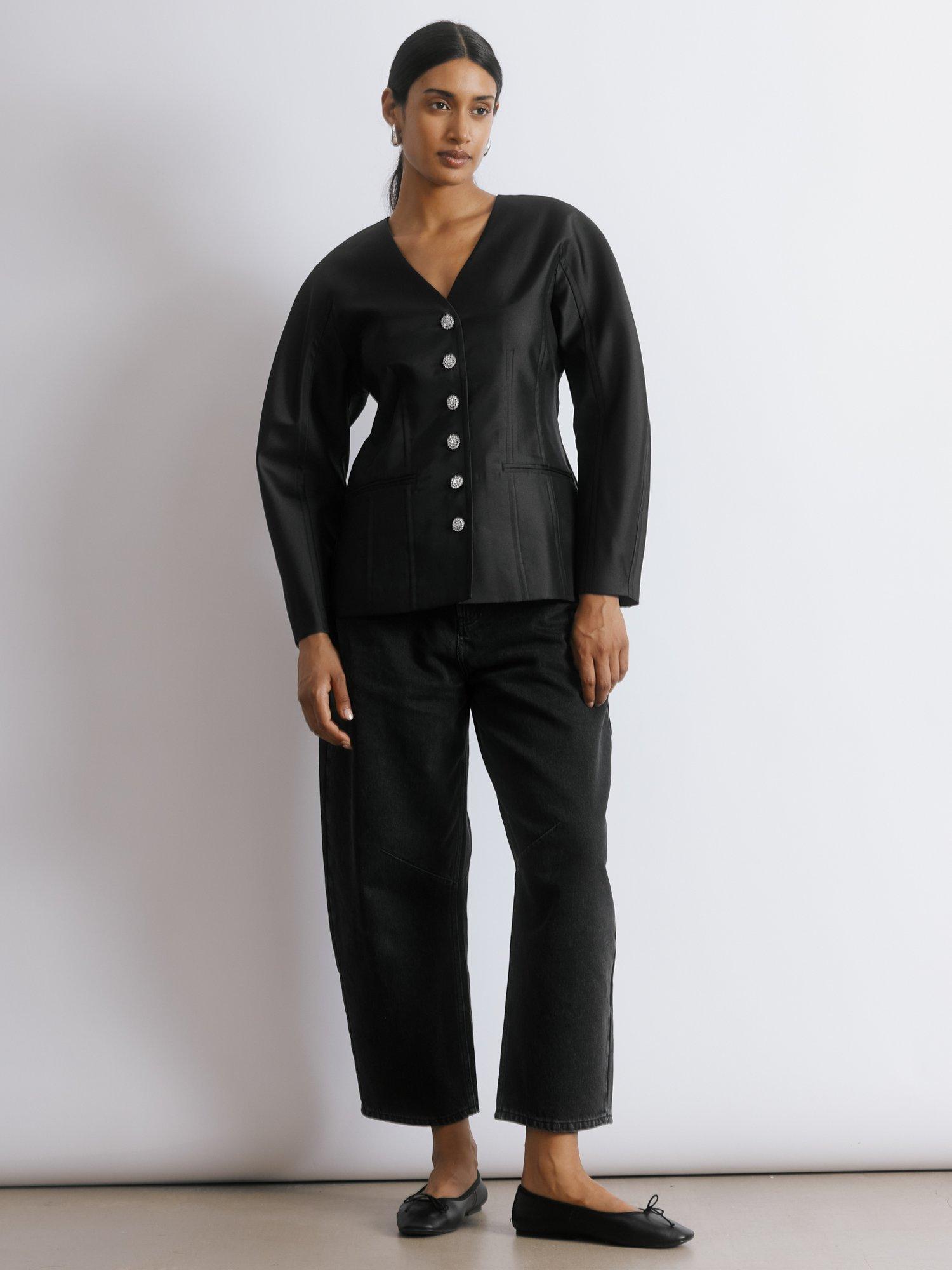 Product image 6 of 6, which shows Albaray Crystal Button Cocoon Jacket, Black, 8
